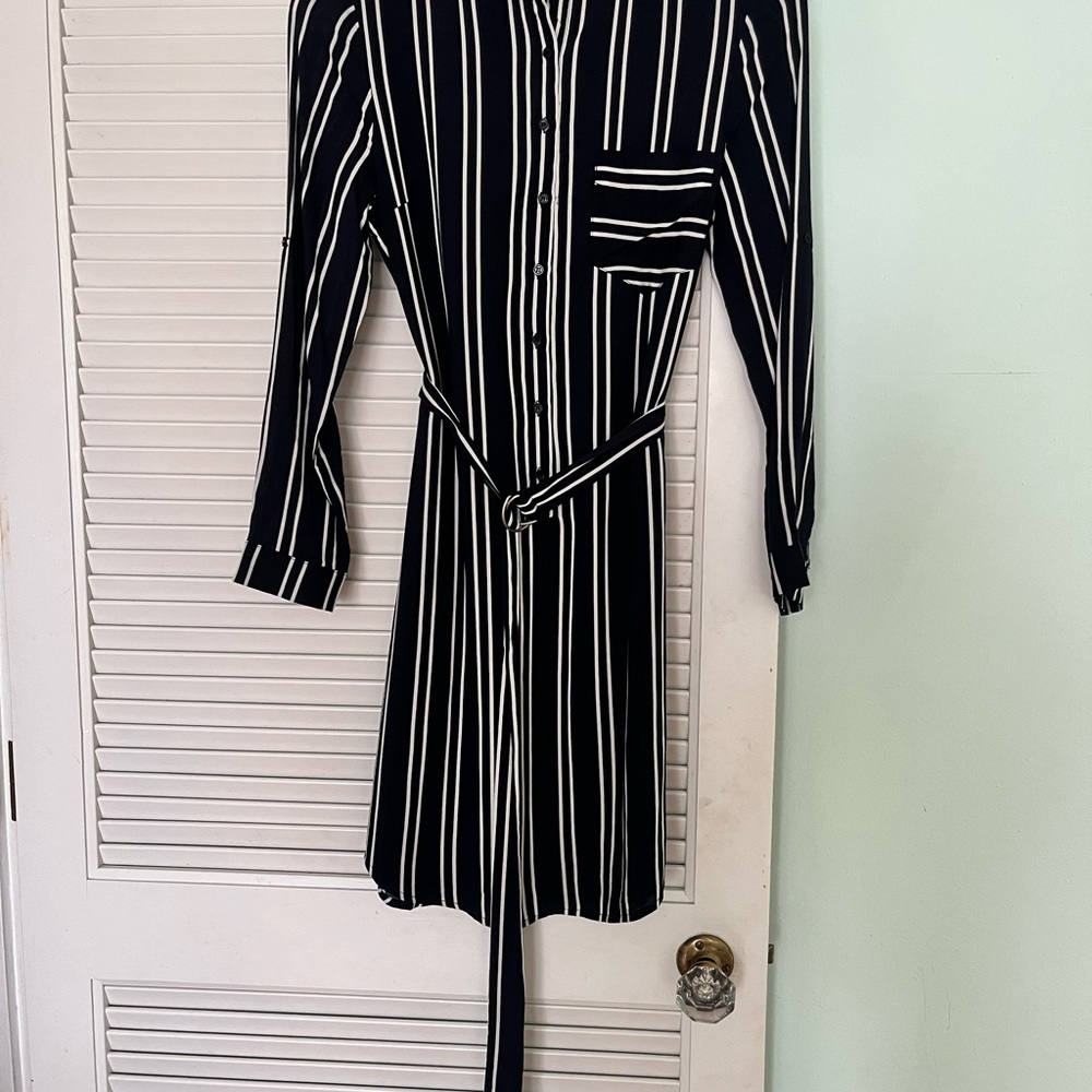 Esley White and Blue Long Sleeve Dress